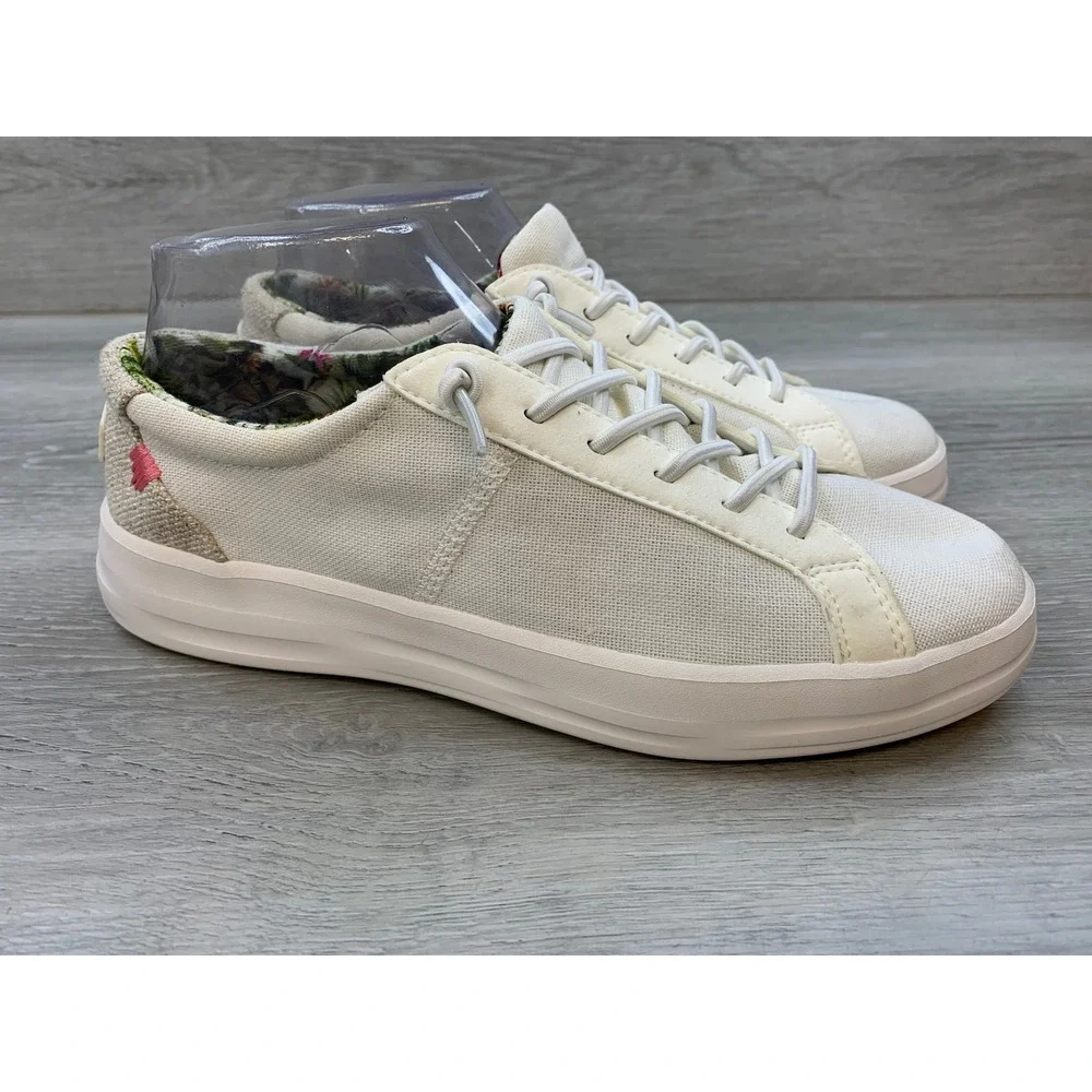 Hey Dude Karina Coconut White Canvas Sneakers Women's 8 Low Top Casual Shoes